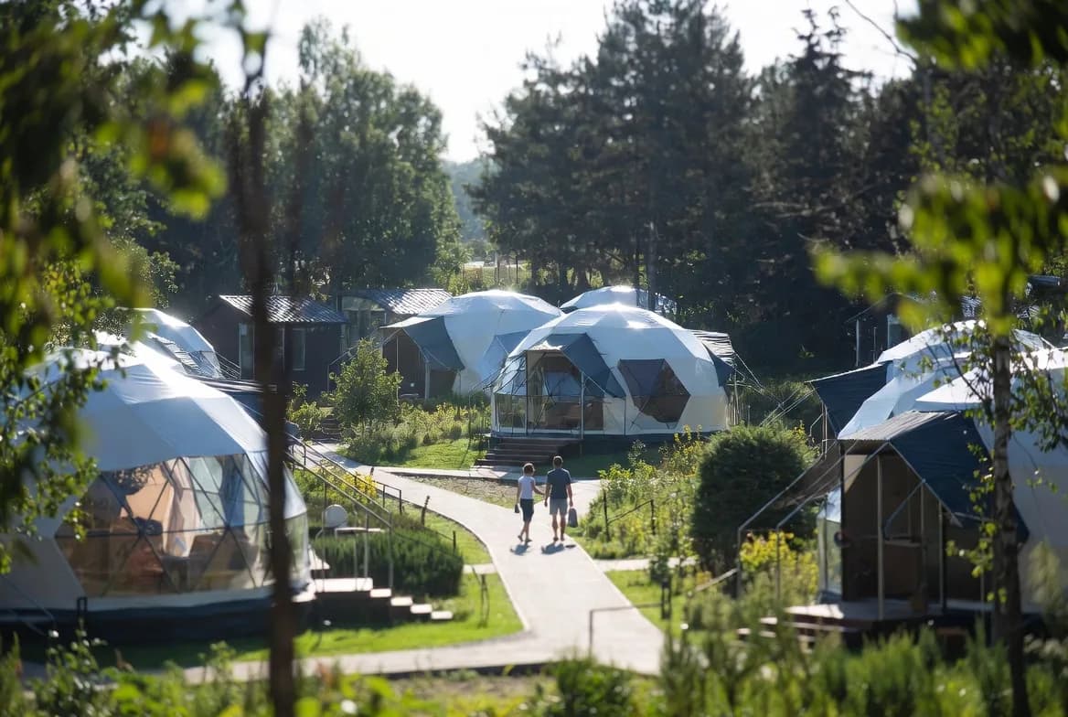 Glamping domes among trees