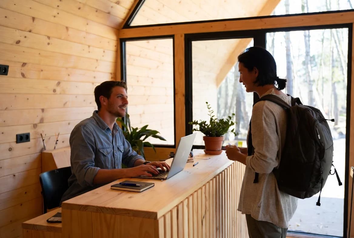 Timber reception of a mountain lodge