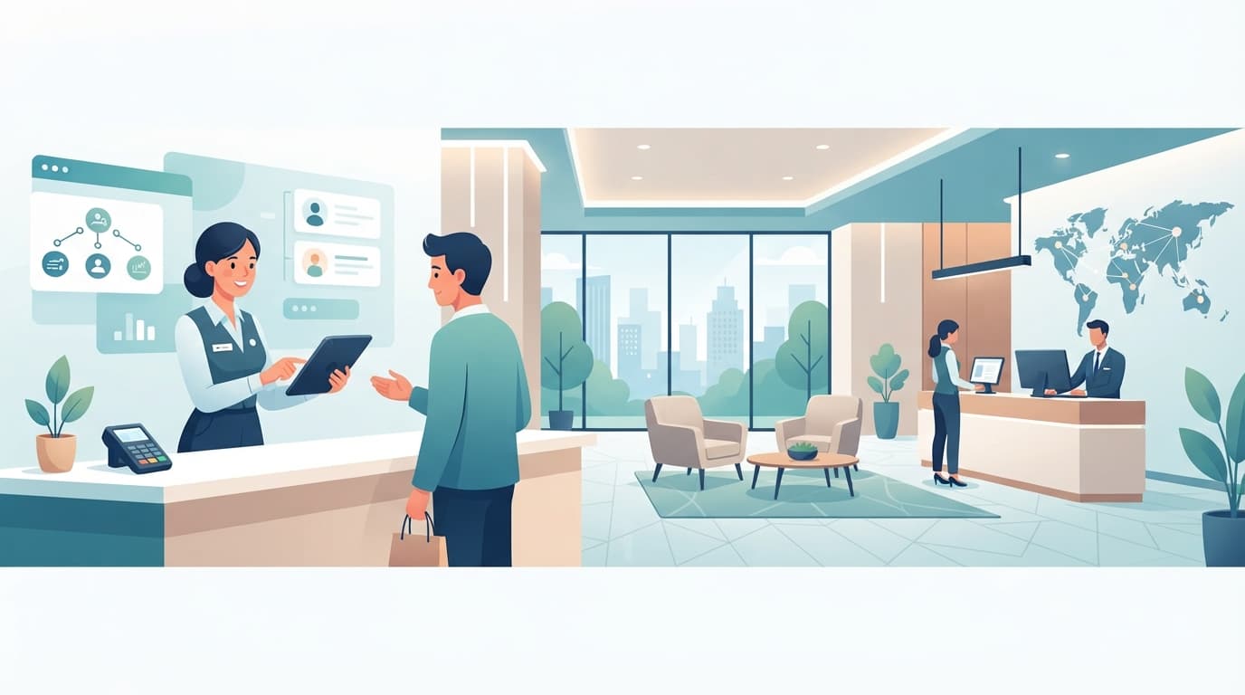 Panel de control de software de gestión hotelera todo en uno mostrando datos de huéspedes para fidelización