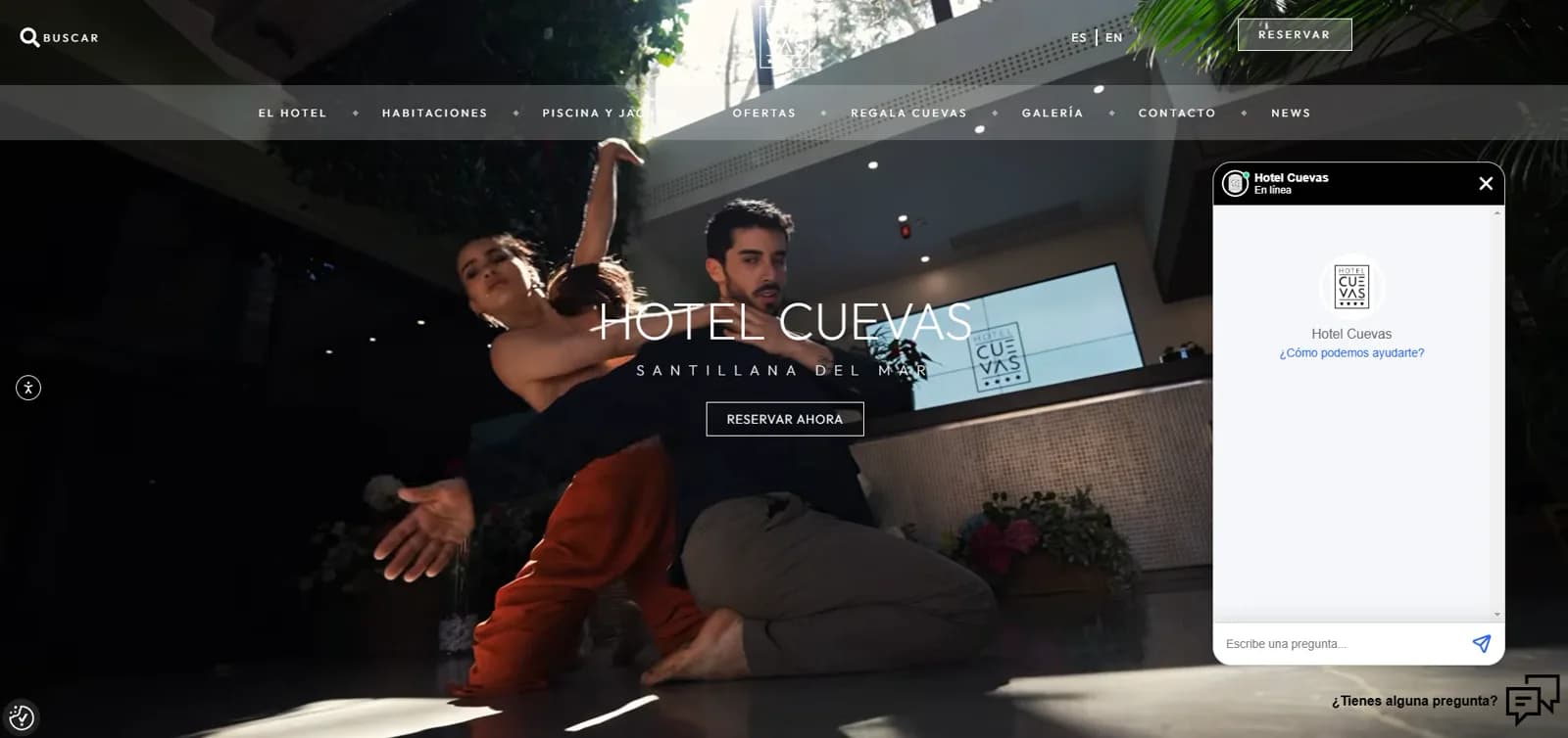 Homepage of the Hotel Cuevas website, an adults-only boutique hotel in Santillana del Mar, designed by Avirato