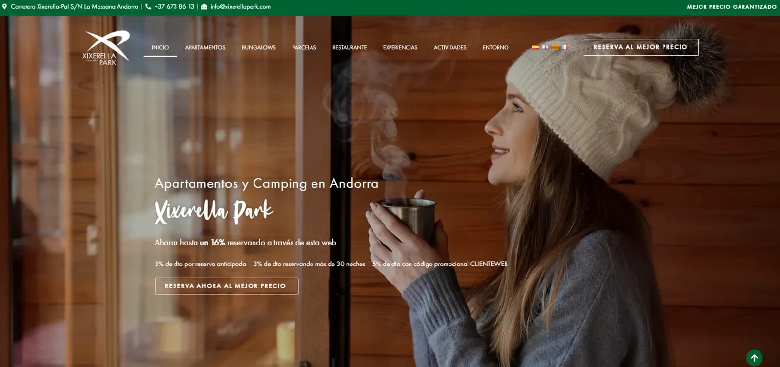 Homepage of the Xixerella Park website, apartments and campsite in Andorra, designed by Avirato