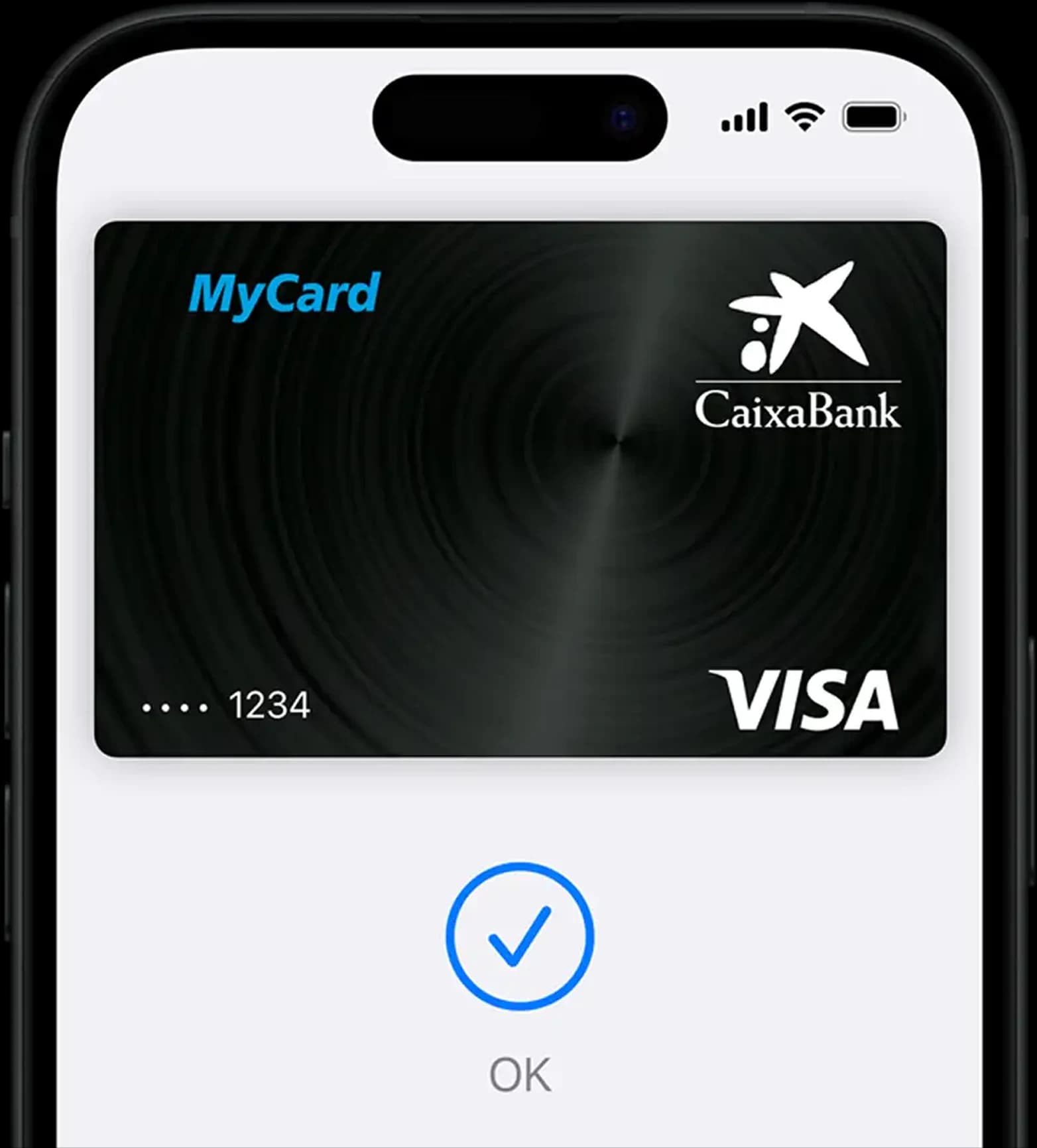 Phone showing the guest's card stored securely and the payment confirmed with Avirato Payments
