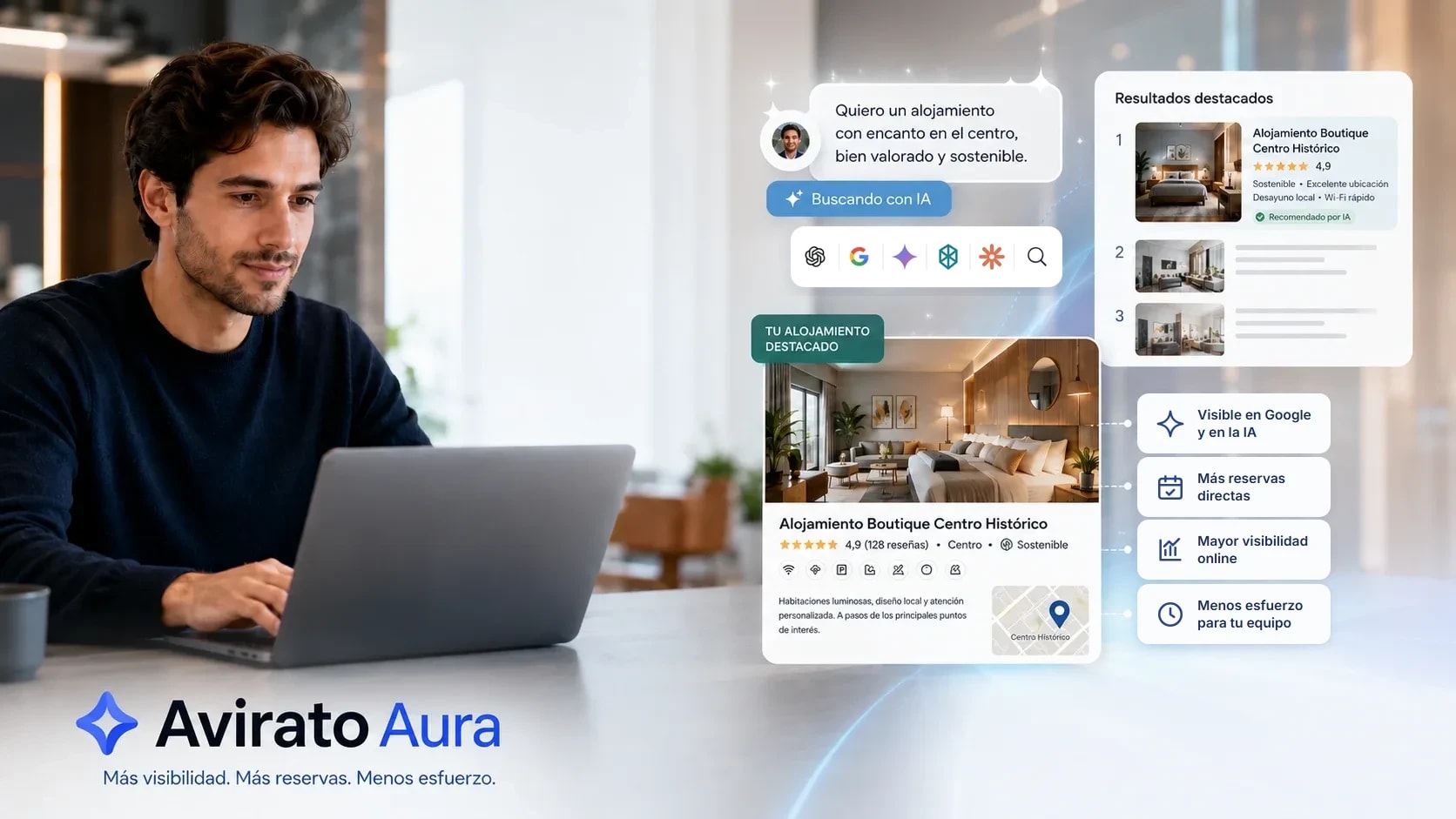 Avirato Aura. Plus de visibilité, plus de réservations, moins d'efforts