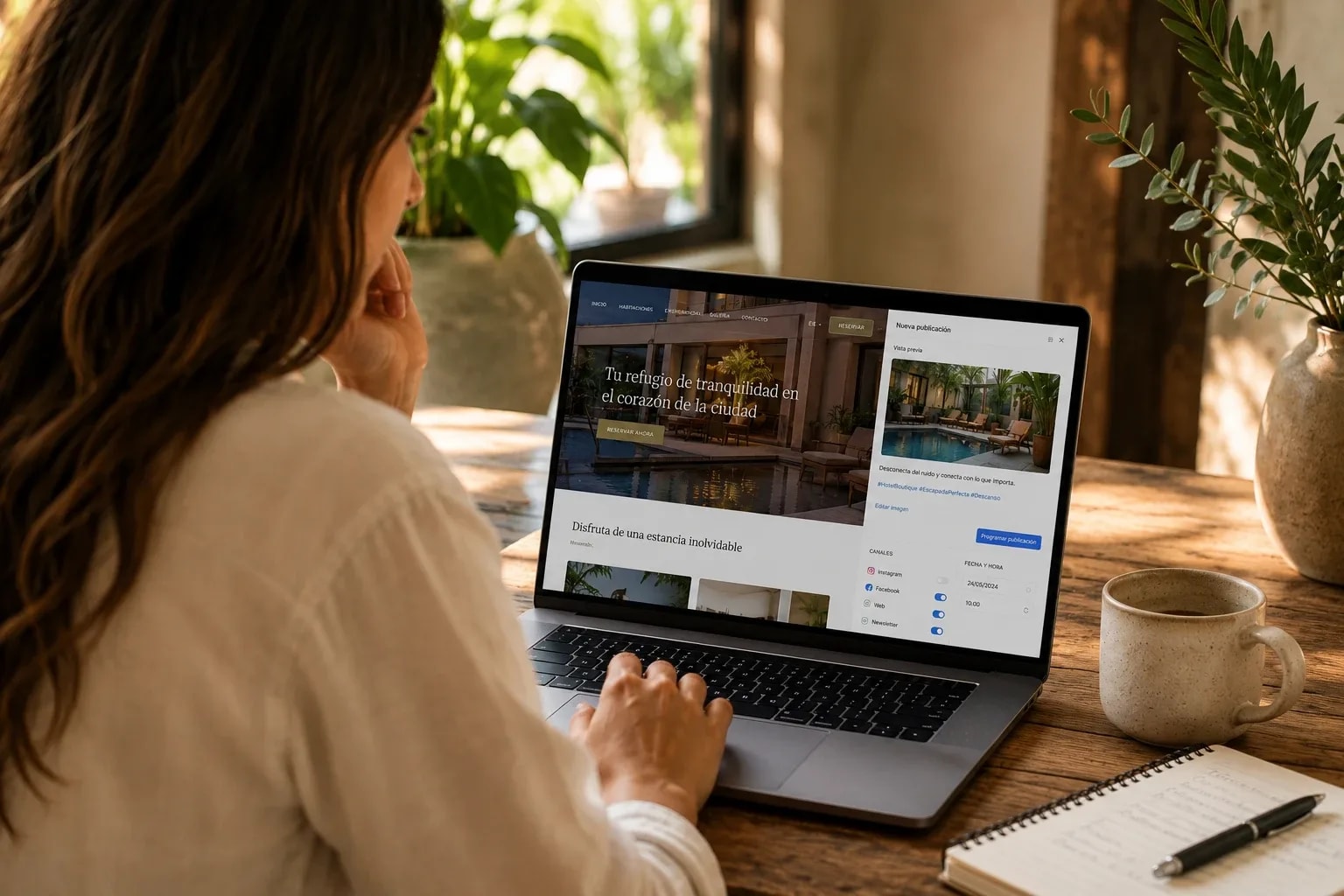 Consultora de marketing hotelero trabajando en la web y el motor de reservas de un hotel