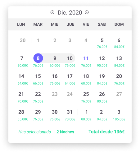 Calendrier nouveau moteur de réservation